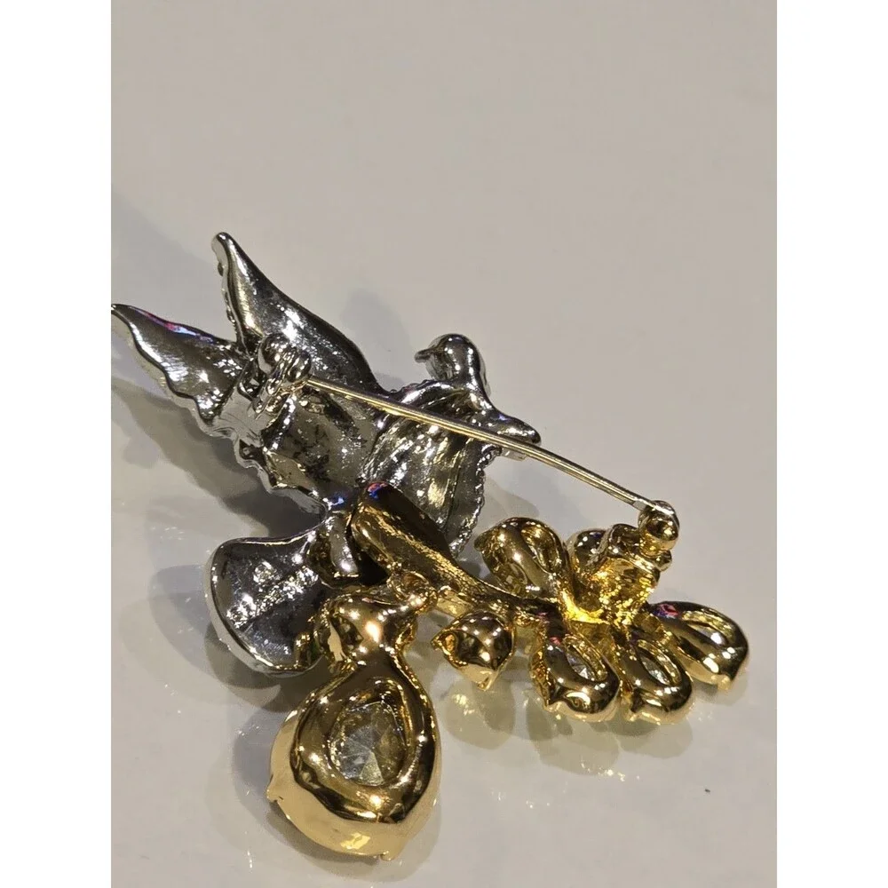 Talbots Jeweled Bird Brooch Rhinestone Green Crystal Branch Pin Figural #1397